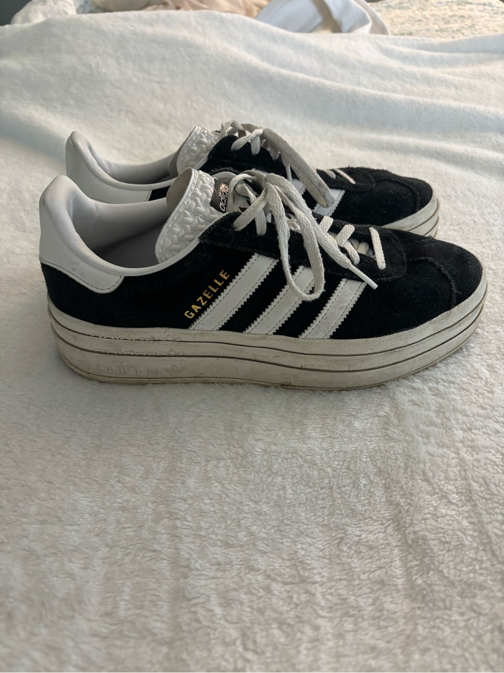 adidas Black and White Gazelle Platform Sneakers